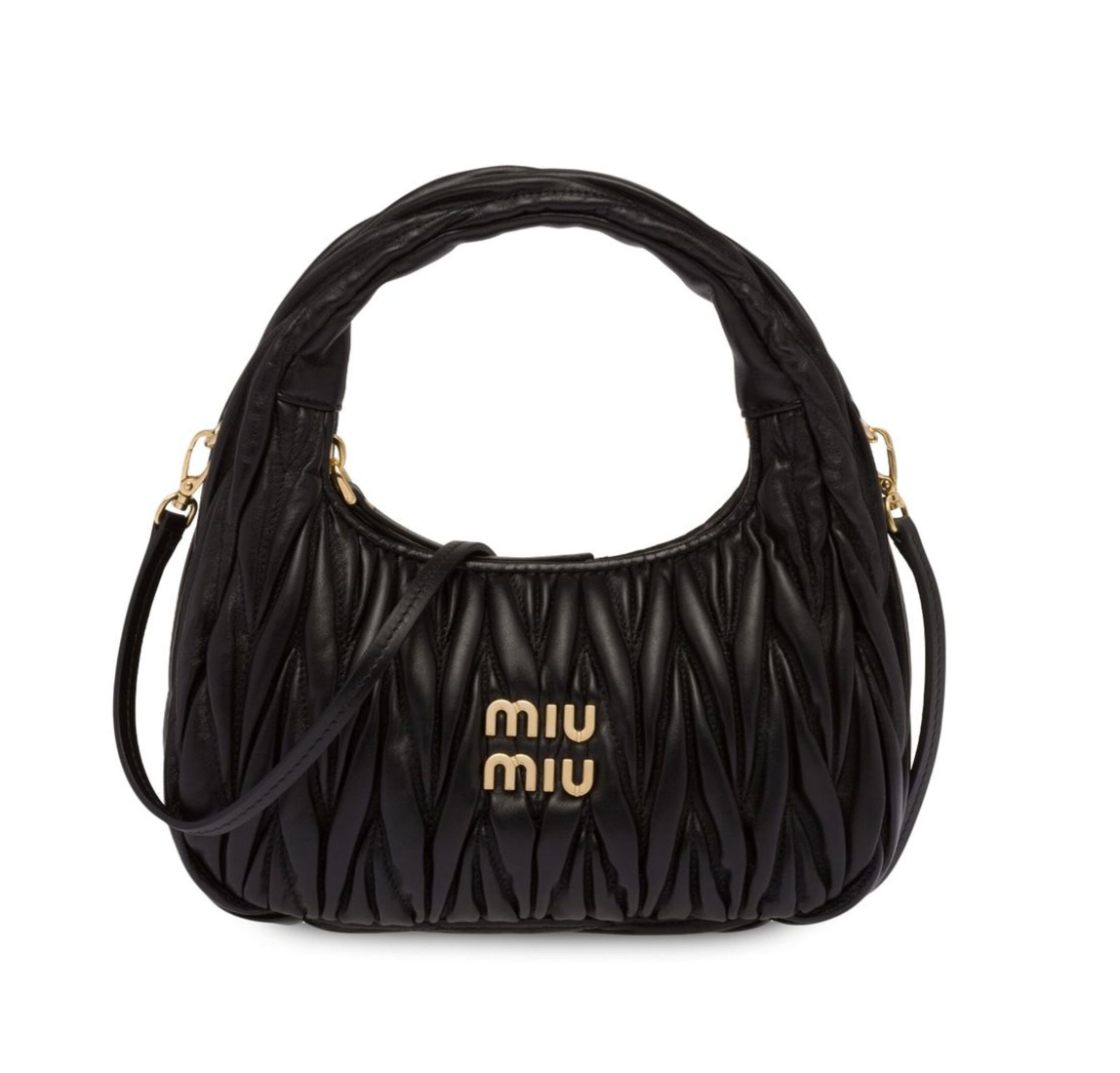Miu Miu Wander Matelassé Logo Plaque Mini Hobo Bag